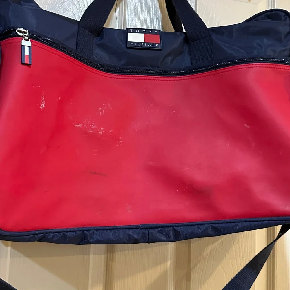 Tommy Hilfiger Vintage Duffle Bag Navy Red Colorblock‎ Travel Gym Bag Strap